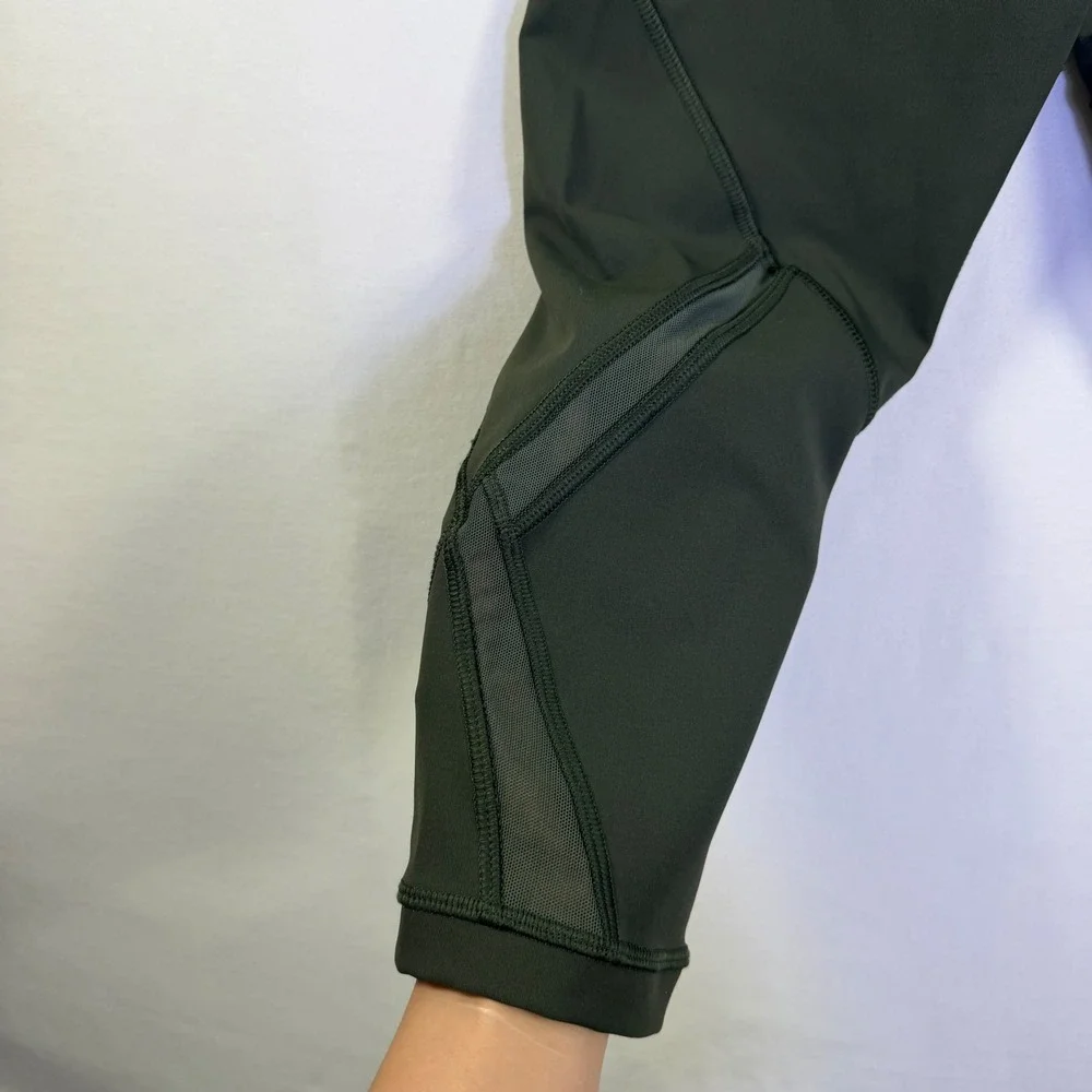 Lululemon Tight Stuff Crop II Dark‎ Olive Green Mesh Running Tights Yoga Size 2